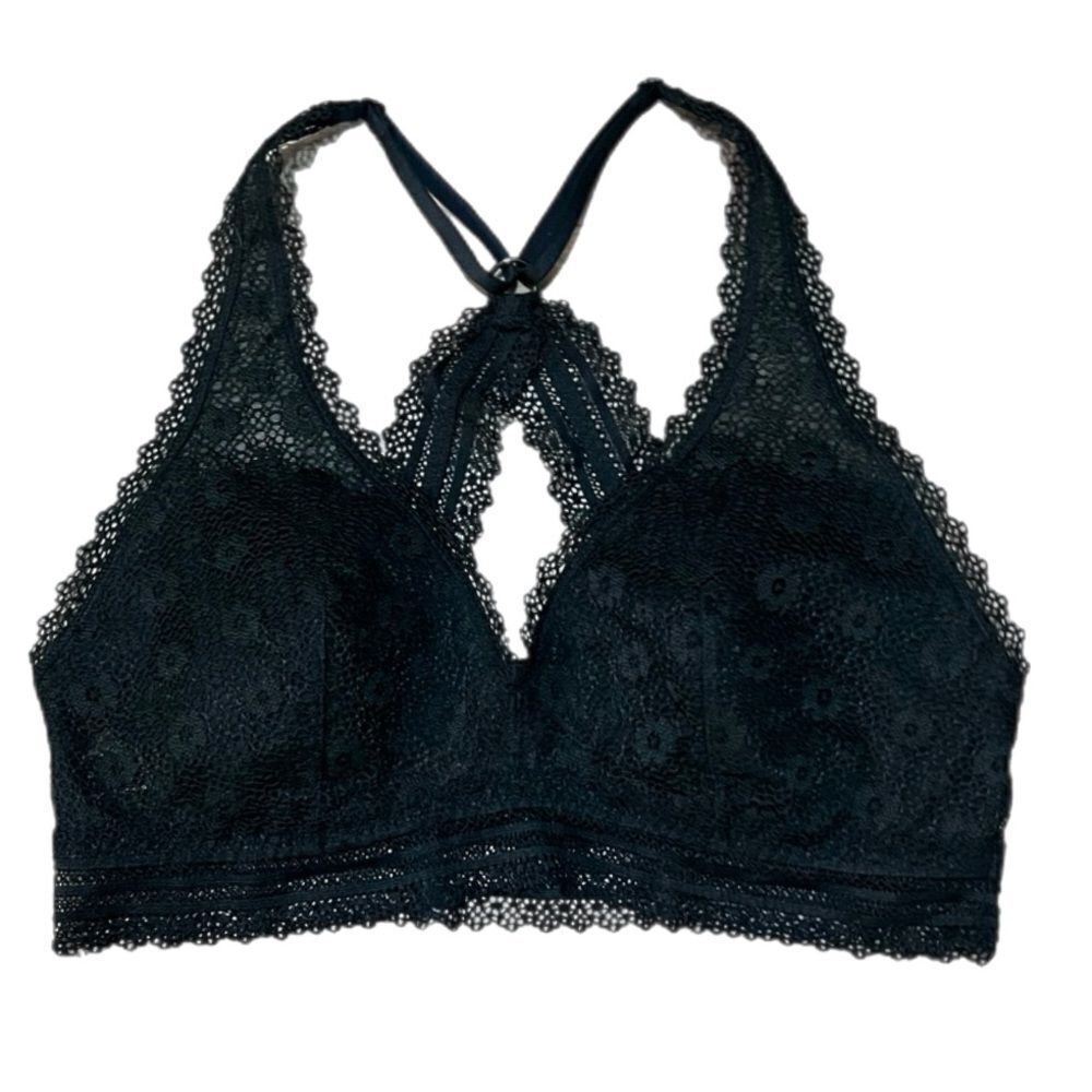 Victoria’s Secret Lightly Lined Lace Racerbqck Wireless bralette bra Black large